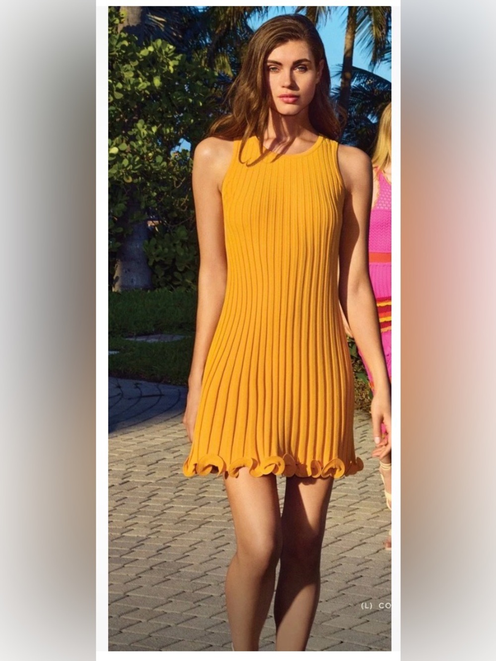 ❤️‍🔥 MILLY Sleeveless Ribbed Ruffle Swing Dress in Mango❤️‍🔥large